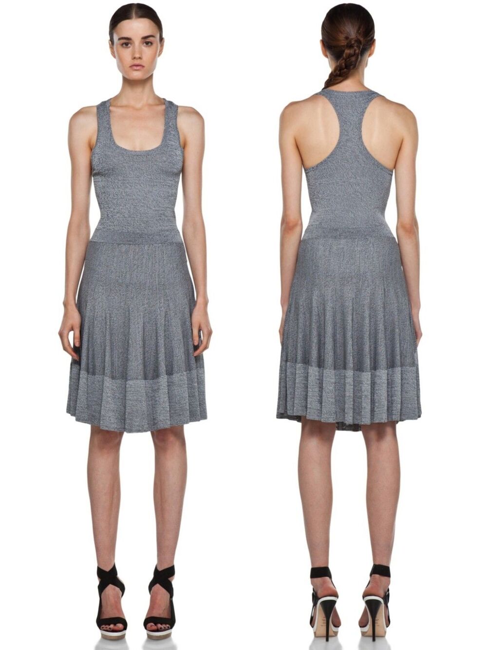 ALC Ariana Dress Heather Black Pleated Racerback Knit Mini Dress Size Small